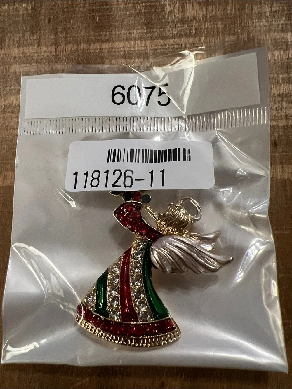 3/$18 Gold-Tone Red & Green Angel Brooch - Holiday Crystal Pin Lot 6075